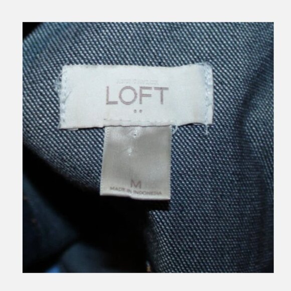 Loft Jean Jacket Blue Denim Blazer M Cotton Blend Half Sleeve Button Front - Picture 2 of 5